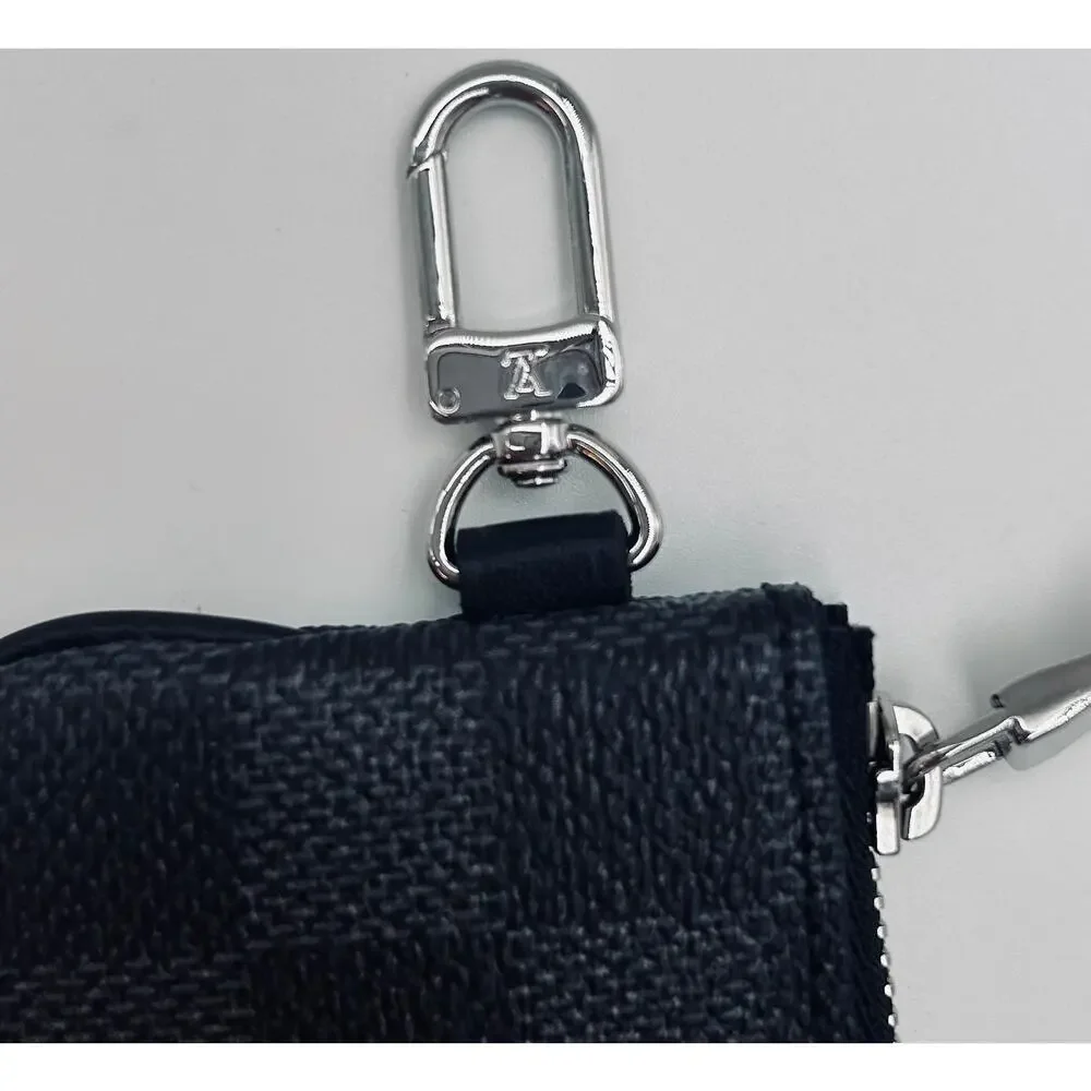 Louis Vuitton Damier Graphite Key Cles SHW Pouch Coin Charm Black Gray Authentic